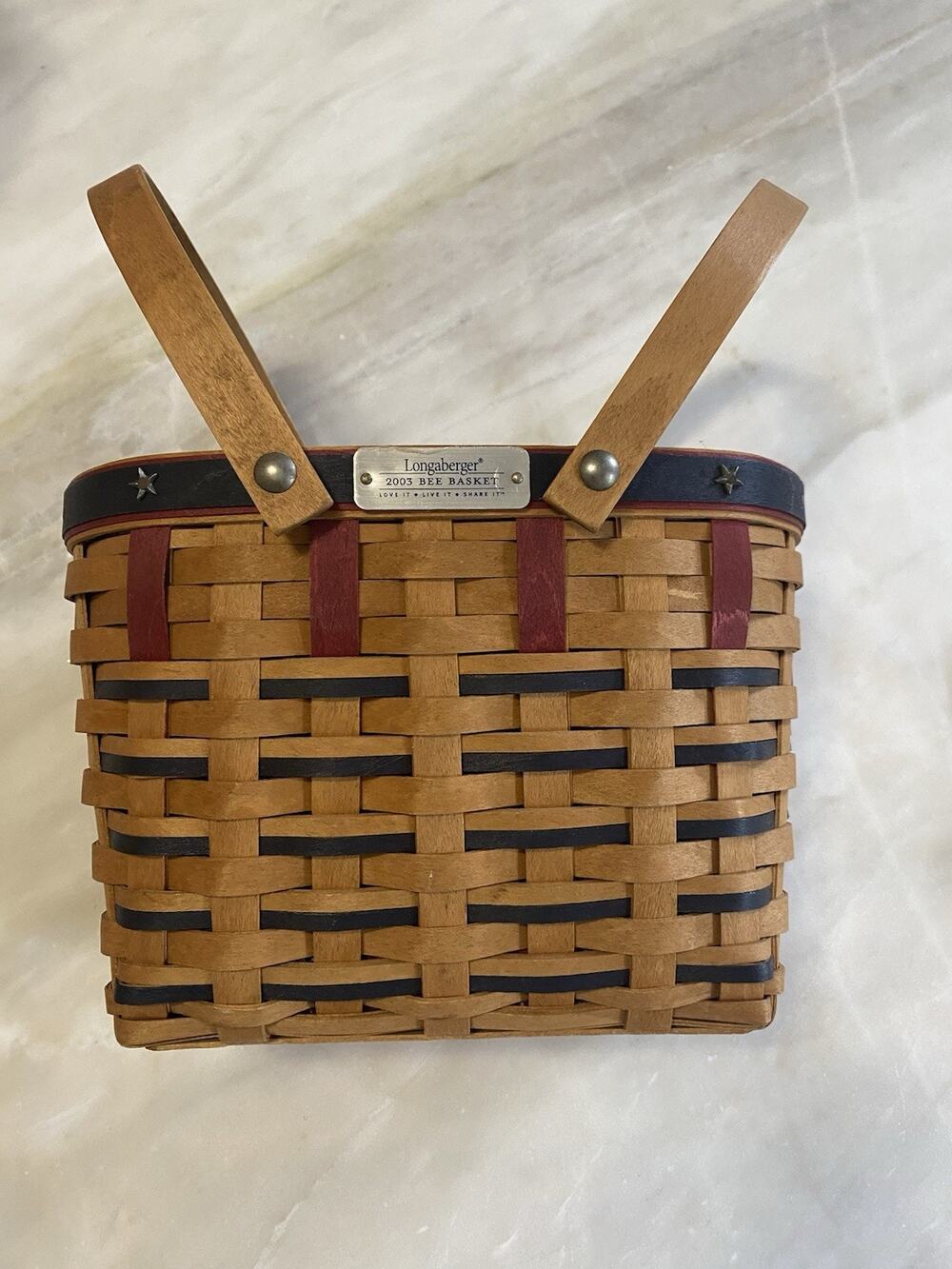Longaberger 2003 Bee Basket+Prot+Liner AMERICANA RED WHITE BLUE USA PATRIOTIC